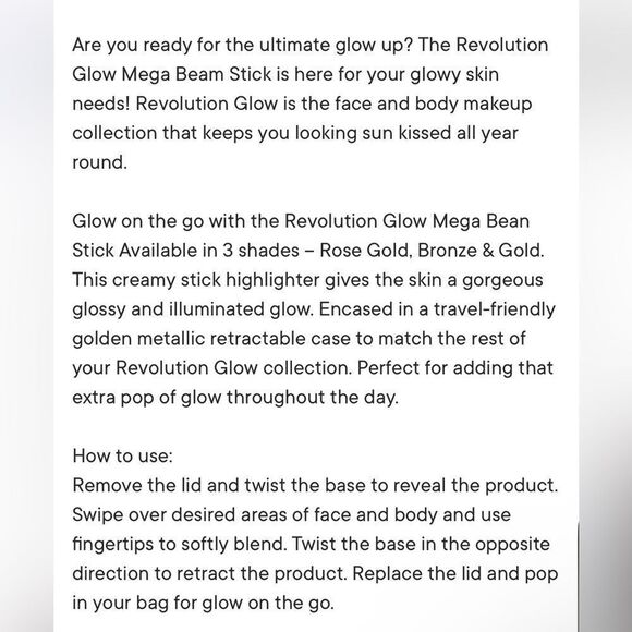 Revolution mega beam stick face & body highlighter rose gold - Picture 3 of 3